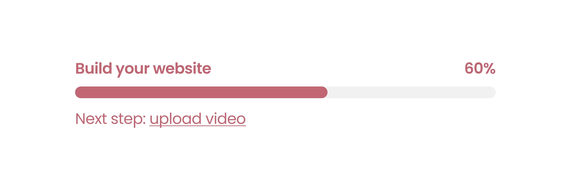 Website setup progress bar at 60% with next step prompt