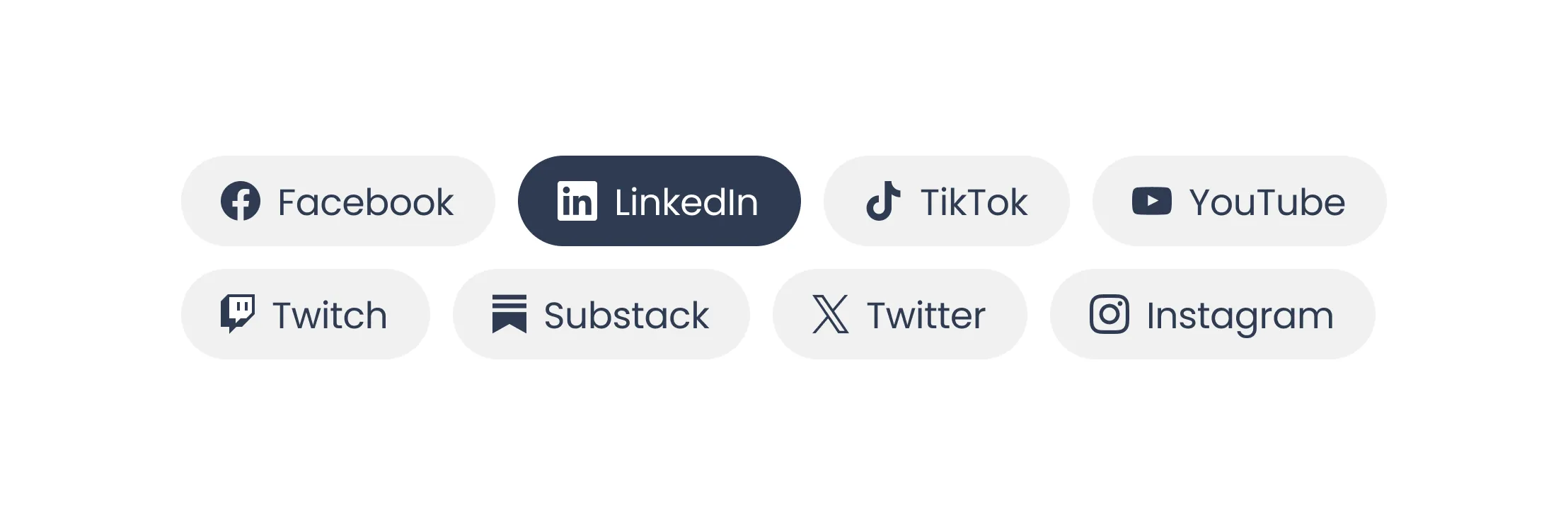 Social media platform buttons including Facebook, LinkedIn, TikTok and YouTube