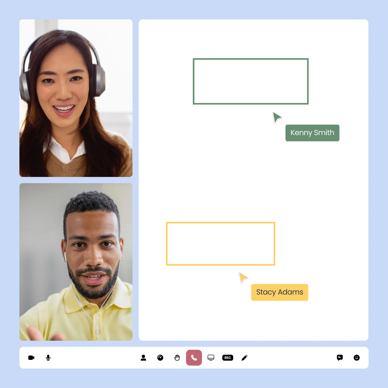Tutorbloc Features Teach Video call interface showing two participants with control buttons